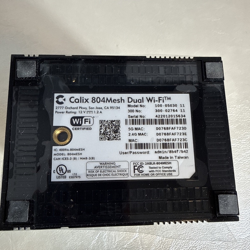 Calix 804 Mesh Dual Wifi 100-05030 no Power Supply. New Unit